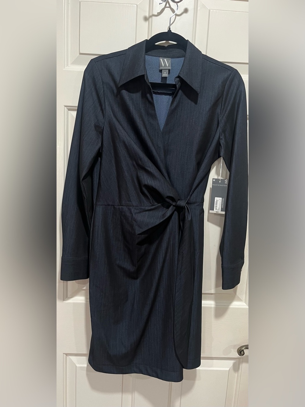 Worthington Dark Denim Twist-Waist Shirt Dress